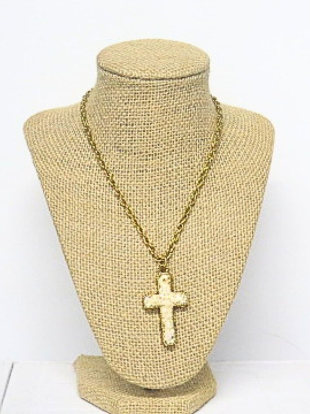Vintage Reversible Cross Pendant Necklace Gold Tone Two Sided Religious Jewelry